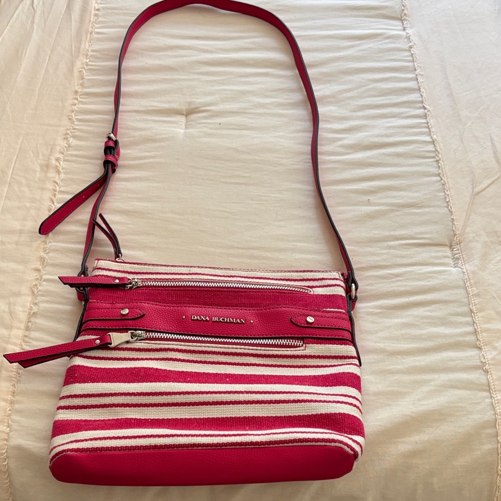 Dana Buchman Red and White Striped Crossbody Bag
